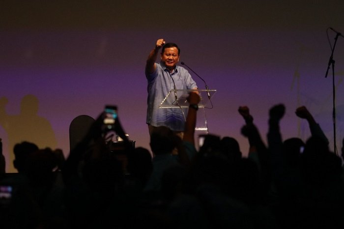 Ketua Umum Partai Gerindra Prabowo Subianto di acara di acara deklarasi Partai Gelora di Djakarta Teater, Jakarta. (Dok. Tim Media Prabowo Subianto)