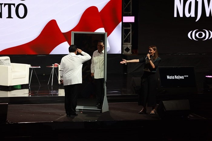 Ketua Umum Partai Gerindra Prabowo Subianto di acara 'Mata Najwa On Stage: 3 Bacapres Bicara Gagasan' di Graha Sabha Pramana UGM. (Facbook.com/@Prabowo Subianto )
